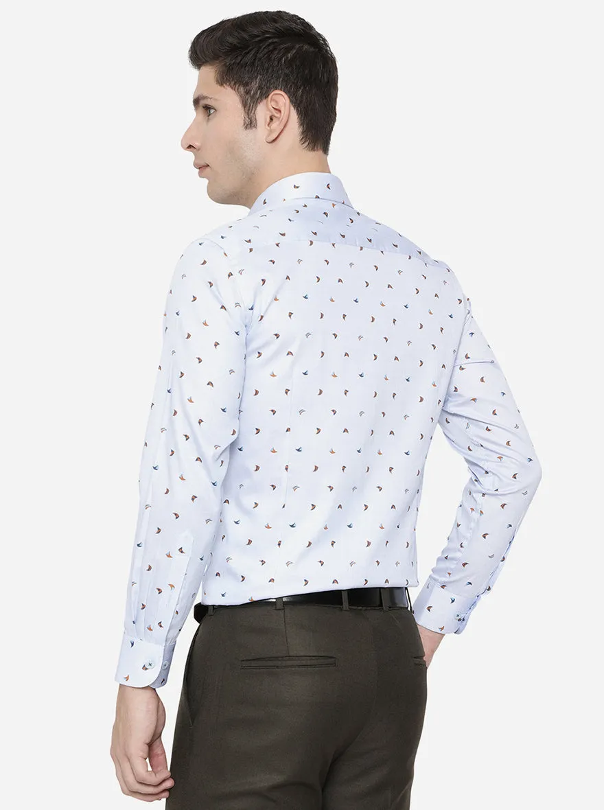 Light Blue Printed Slim Fit Formal Shirt | Metal