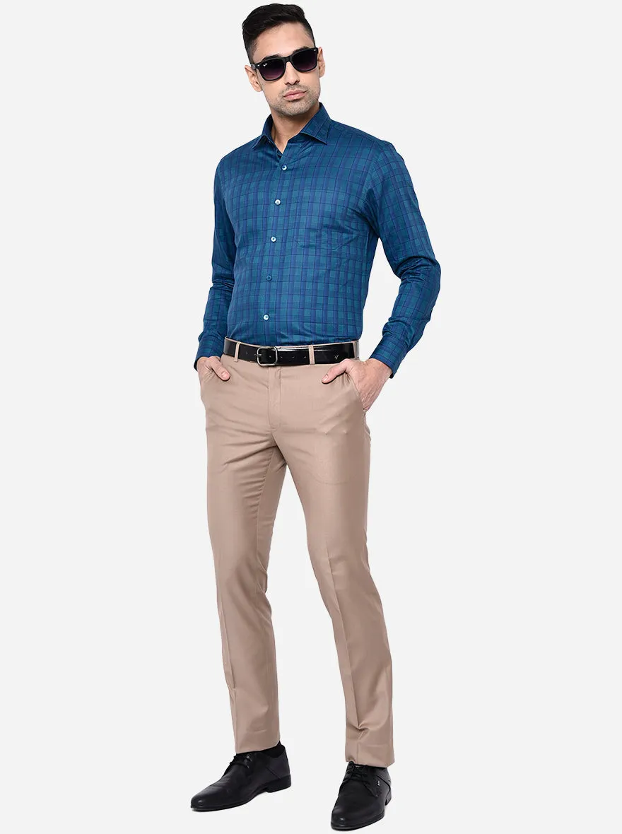 Light Brown Solid Slim Fit Formal Trouser | Metal