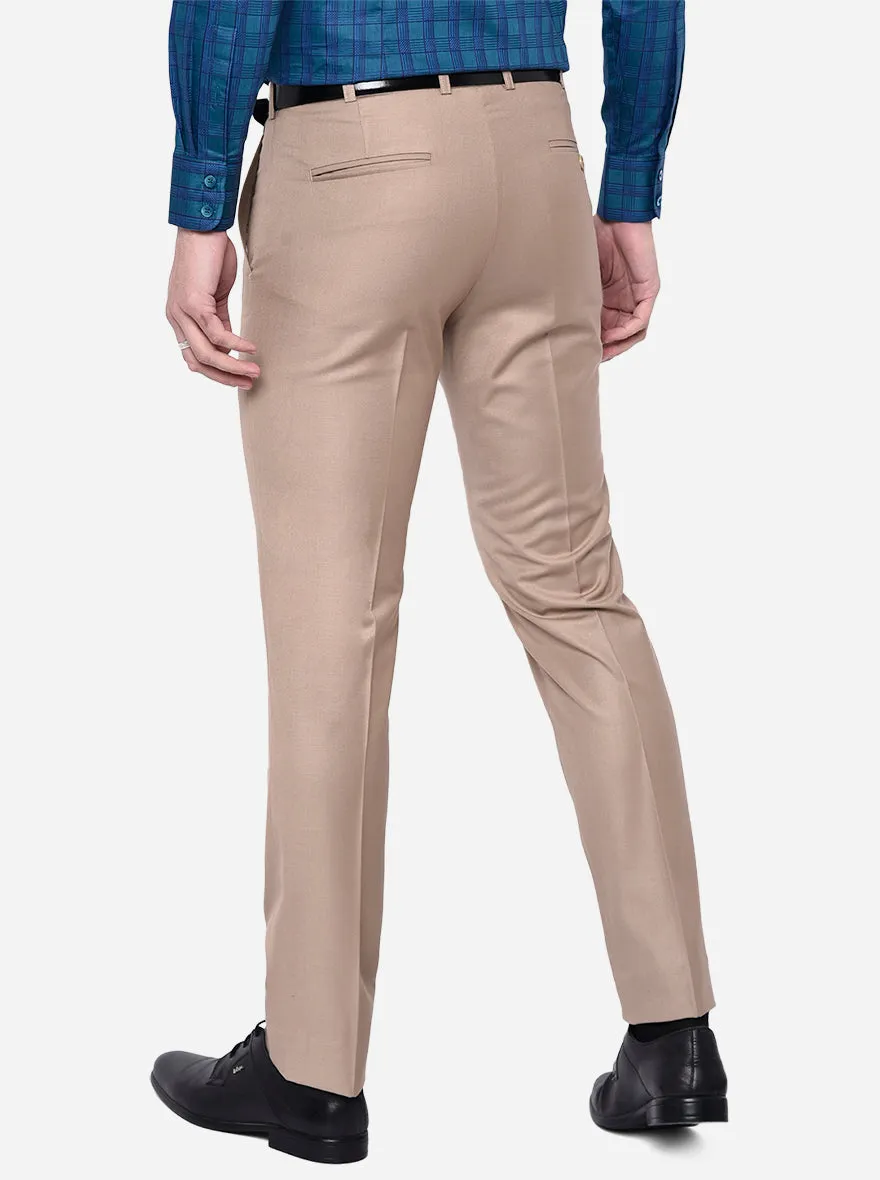Light Brown Solid Slim Fit Formal Trouser | Metal