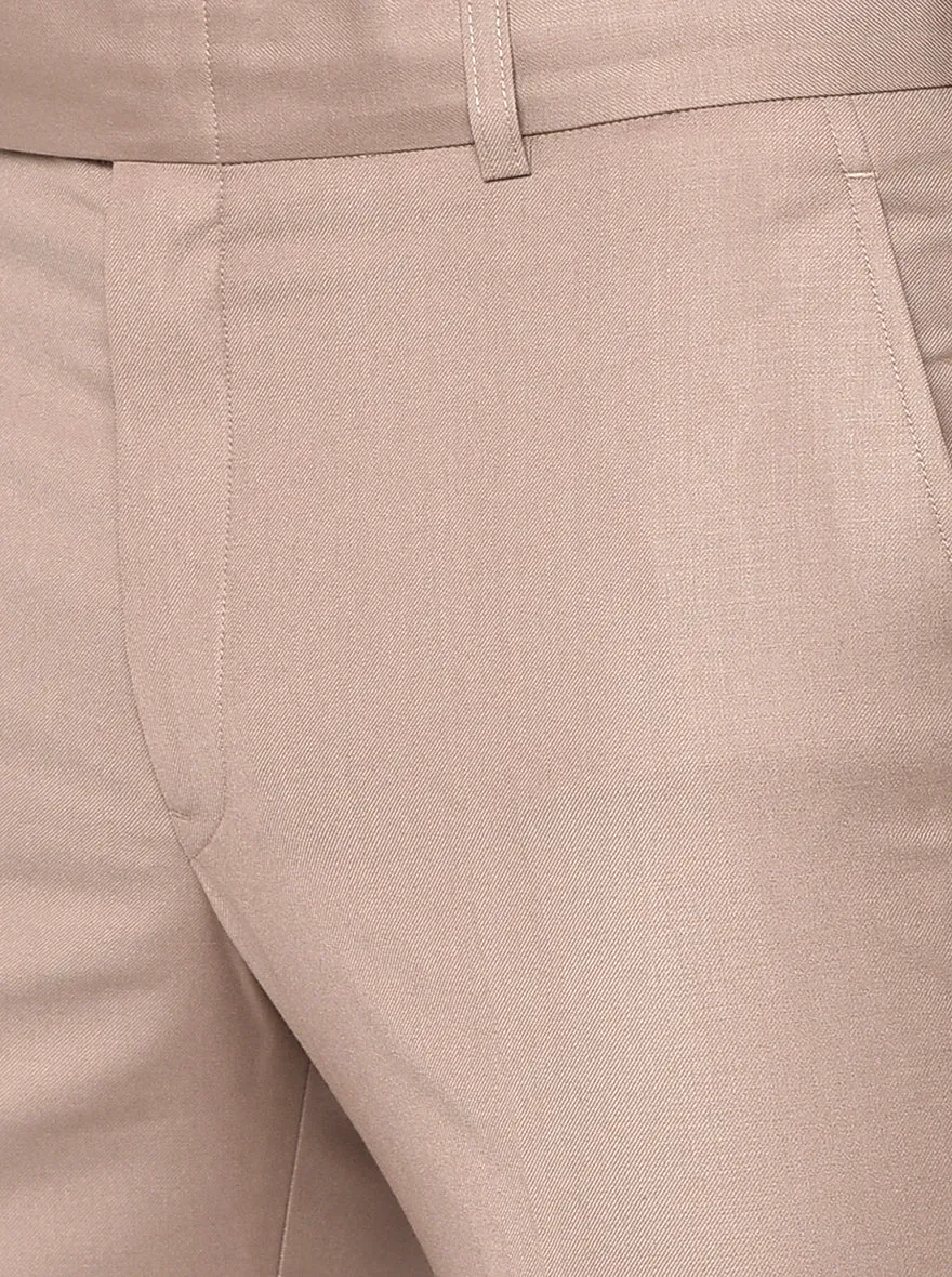Light Brown Solid Slim Fit Formal Trouser | Metal