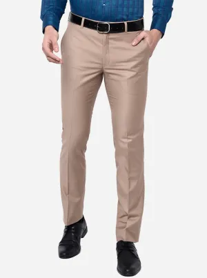 Light Brown Solid Slim Fit Formal Trouser | Metal
