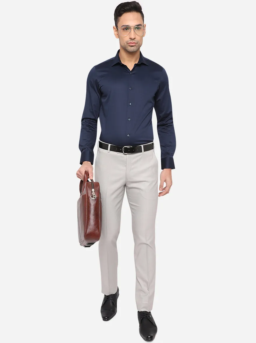 Light Grey Solid Slim Fit Formal Trouser | Greenfibre