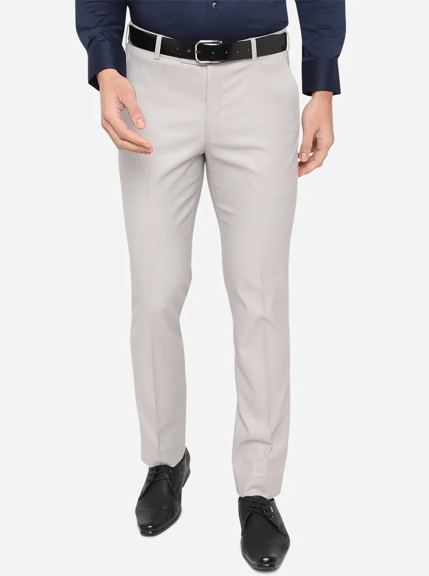 Light Grey Solid Slim Fit Formal Trouser | Greenfibre