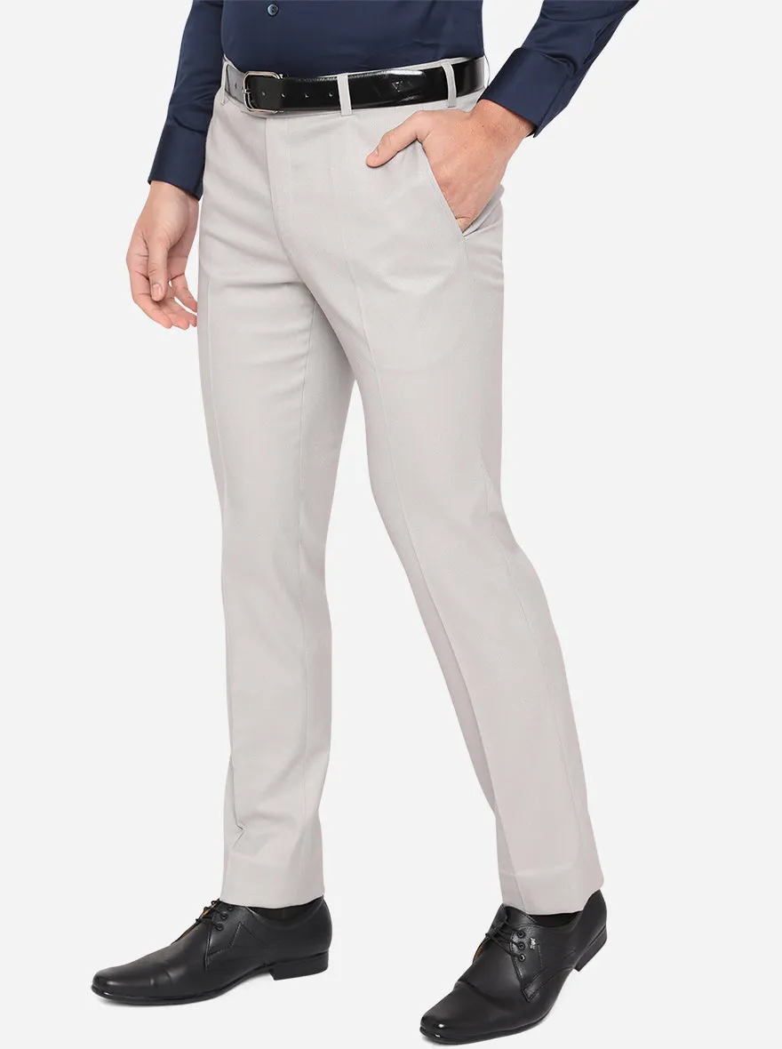 Light Grey Solid Slim Fit Formal Trouser | Greenfibre