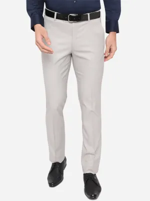 Light Grey Solid Slim Fit Formal Trouser | Greenfibre