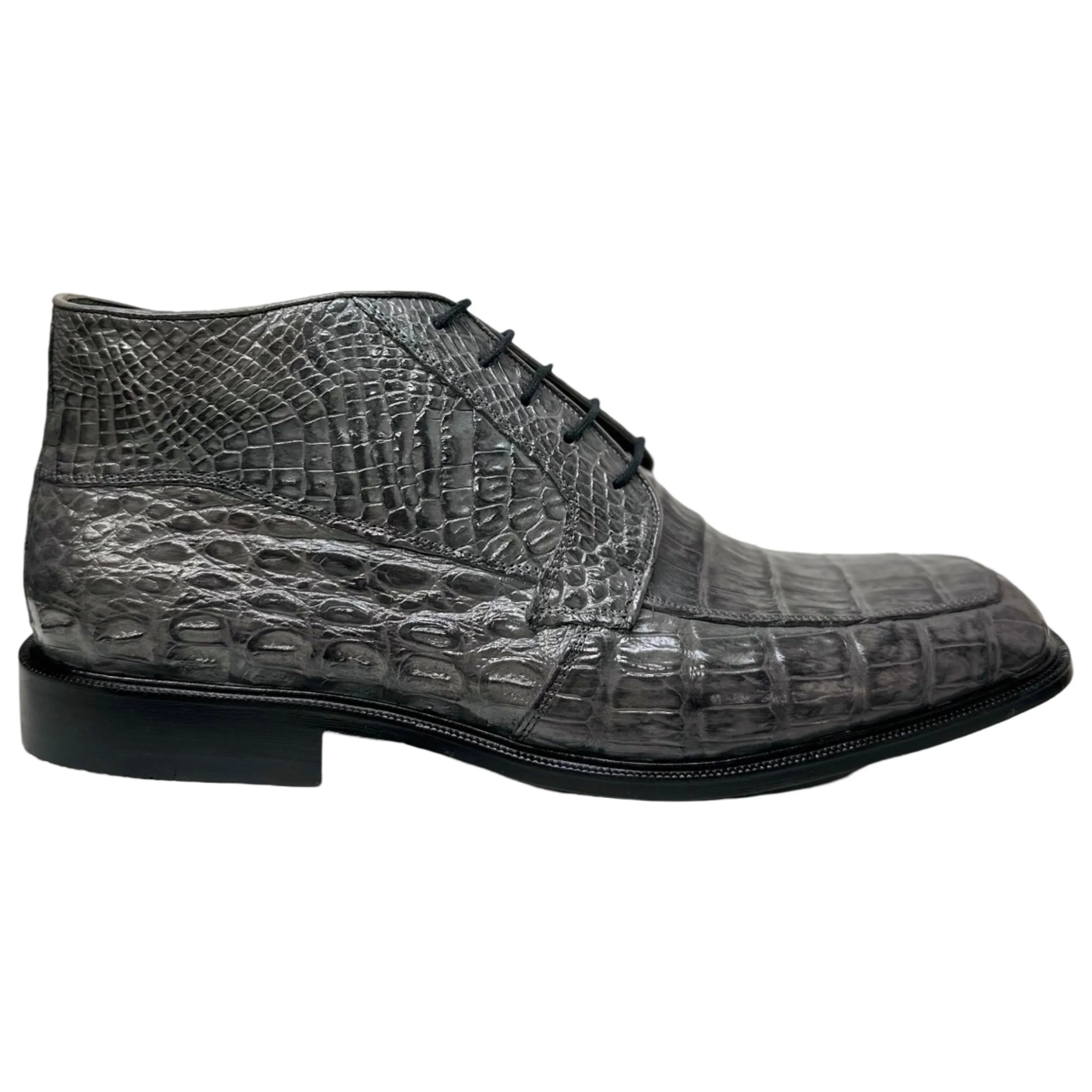 Los Altos Gray All Over Crocodile Belly Lace-Up Dress Ankle Boots