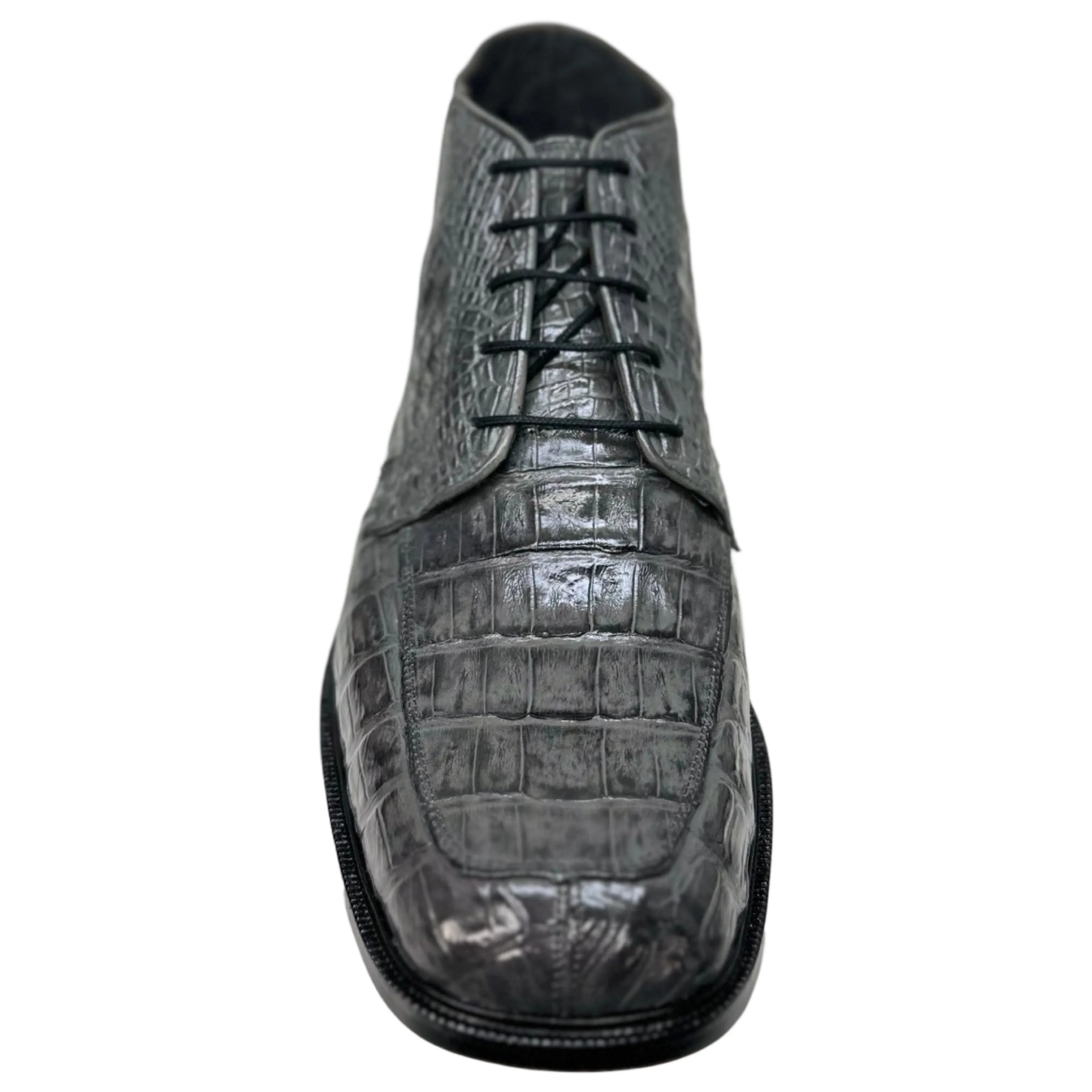 Los Altos Gray All Over Crocodile Belly Lace-Up Dress Ankle Boots