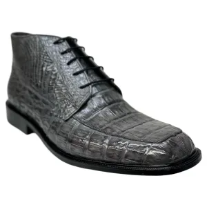 Los Altos Gray All Over Crocodile Belly Lace-Up Dress Ankle Boots