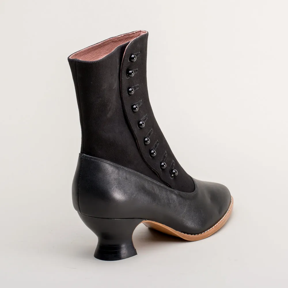 Manhattan Victorian Cloth-Top Button Boots (Black)