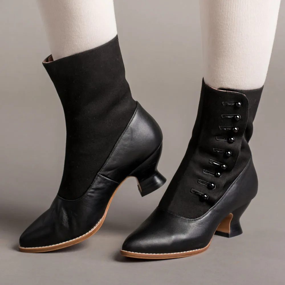 Manhattan Victorian Cloth-Top Button Boots (Black)