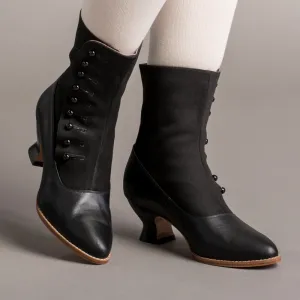 Manhattan Victorian Cloth-Top Button Boots (Black)