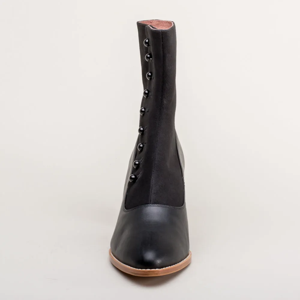 Manhattan Victorian Cloth-Top Button Boots (Black)