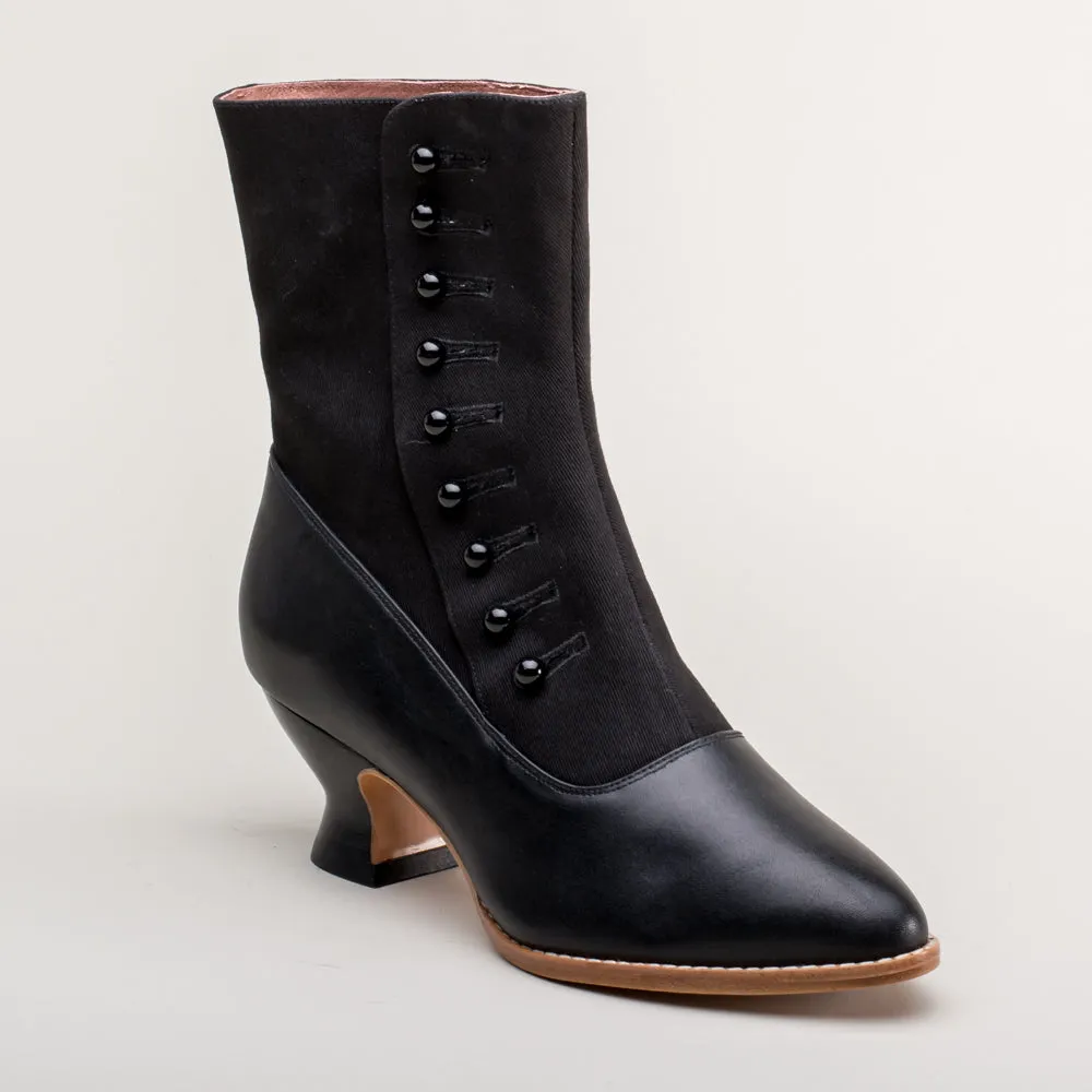 Manhattan Victorian Cloth-Top Button Boots (Black)