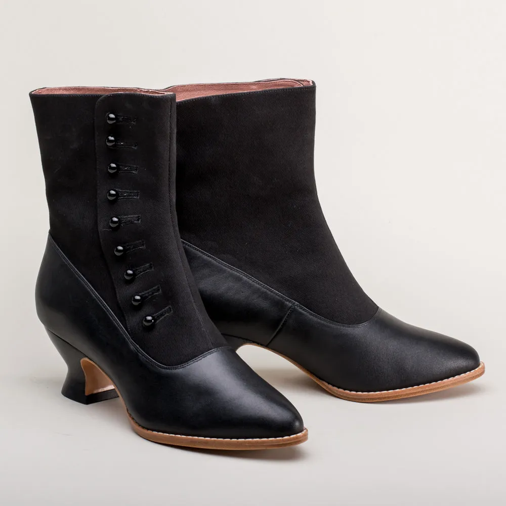 Manhattan Victorian Cloth-Top Button Boots (Black)