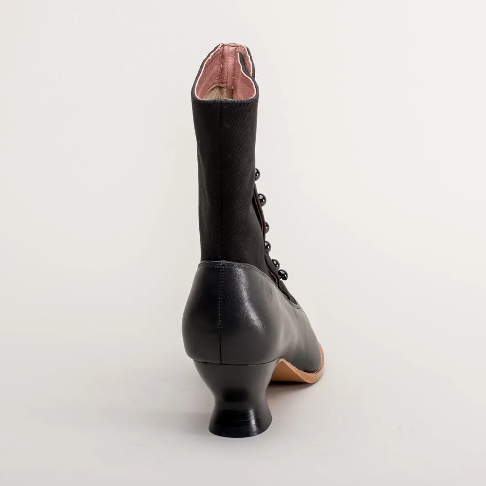 Manhattan Victorian Cloth-Top Button Boots (Black)