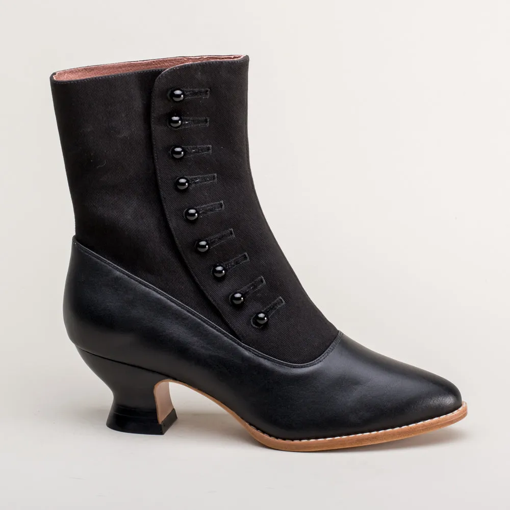 Manhattan Victorian Cloth-Top Button Boots (Black)