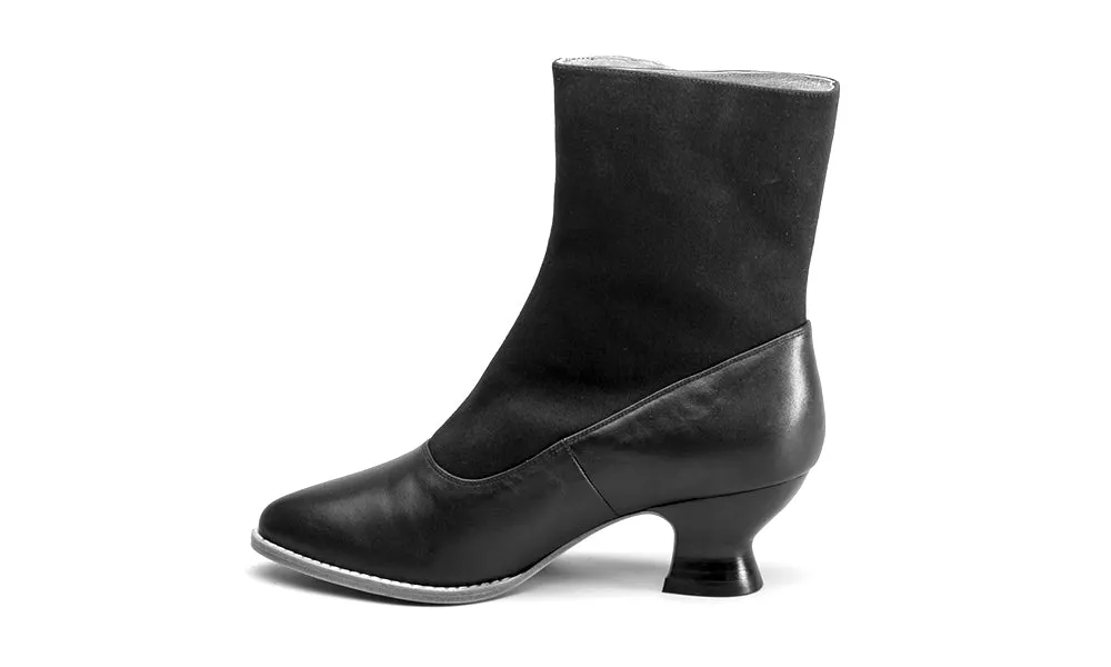 Manhattan Victorian Cloth-Top Button Boots (Black)