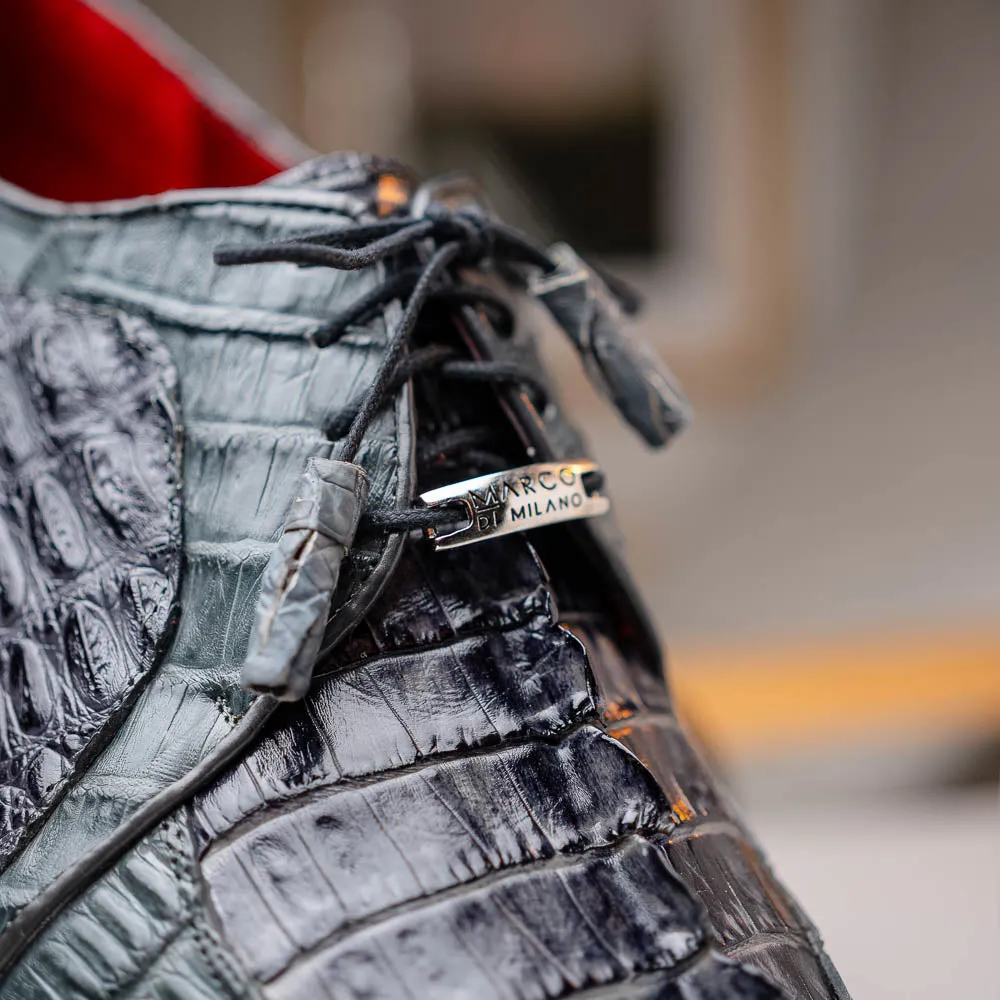 Marco Di Milano Caribe Dark Gray Caiman Crocodile Tail Dress Shoes