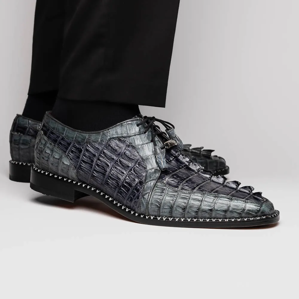 Marco Di Milano Caribe Dark Gray Caiman Crocodile Tail Dress Shoes