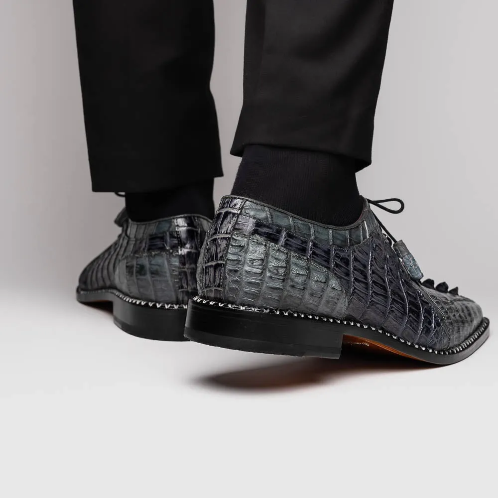 Marco Di Milano Caribe Dark Gray Caiman Crocodile Tail Dress Shoes