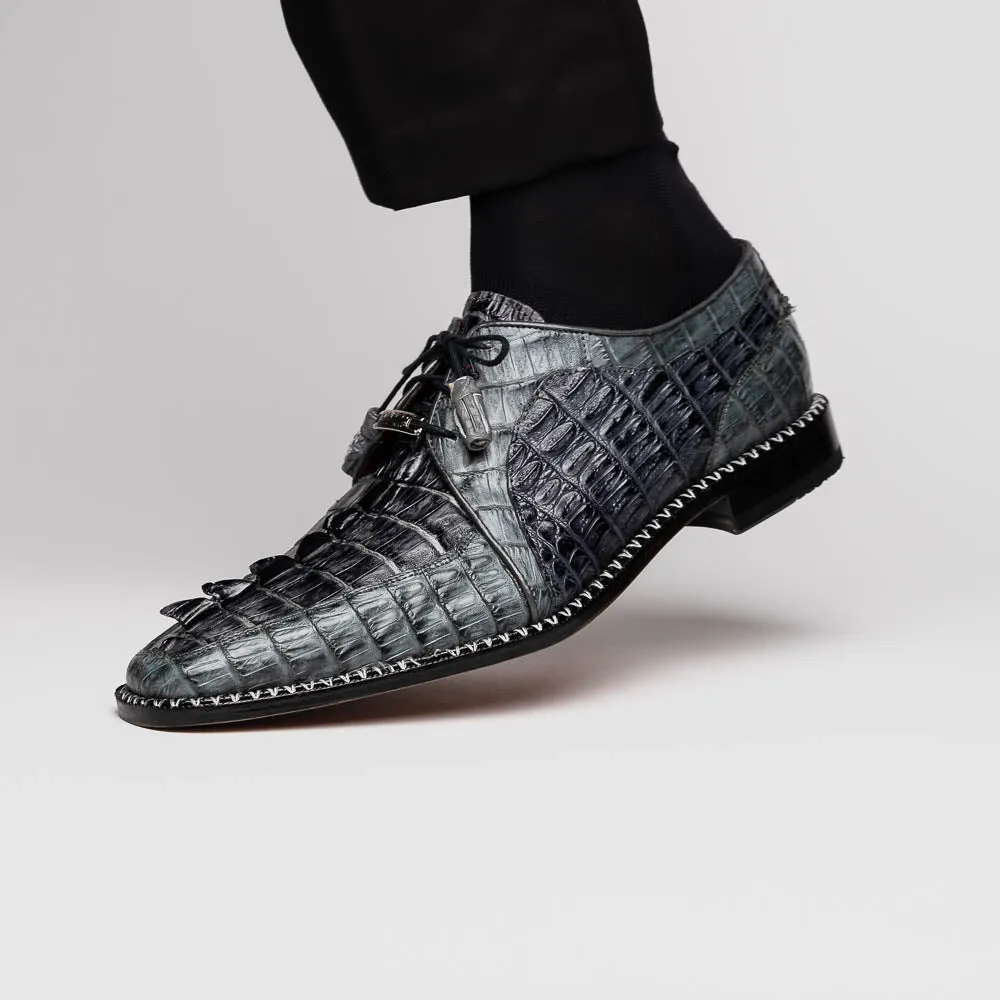 Marco Di Milano Caribe Dark Gray Caiman Crocodile Tail Dress Shoes