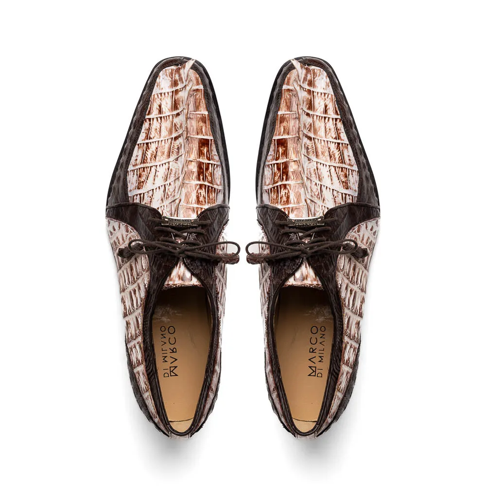 Marco Di Milano Caribe Rustic White / Brown Caiman Crocodile Tail Dress Shoes