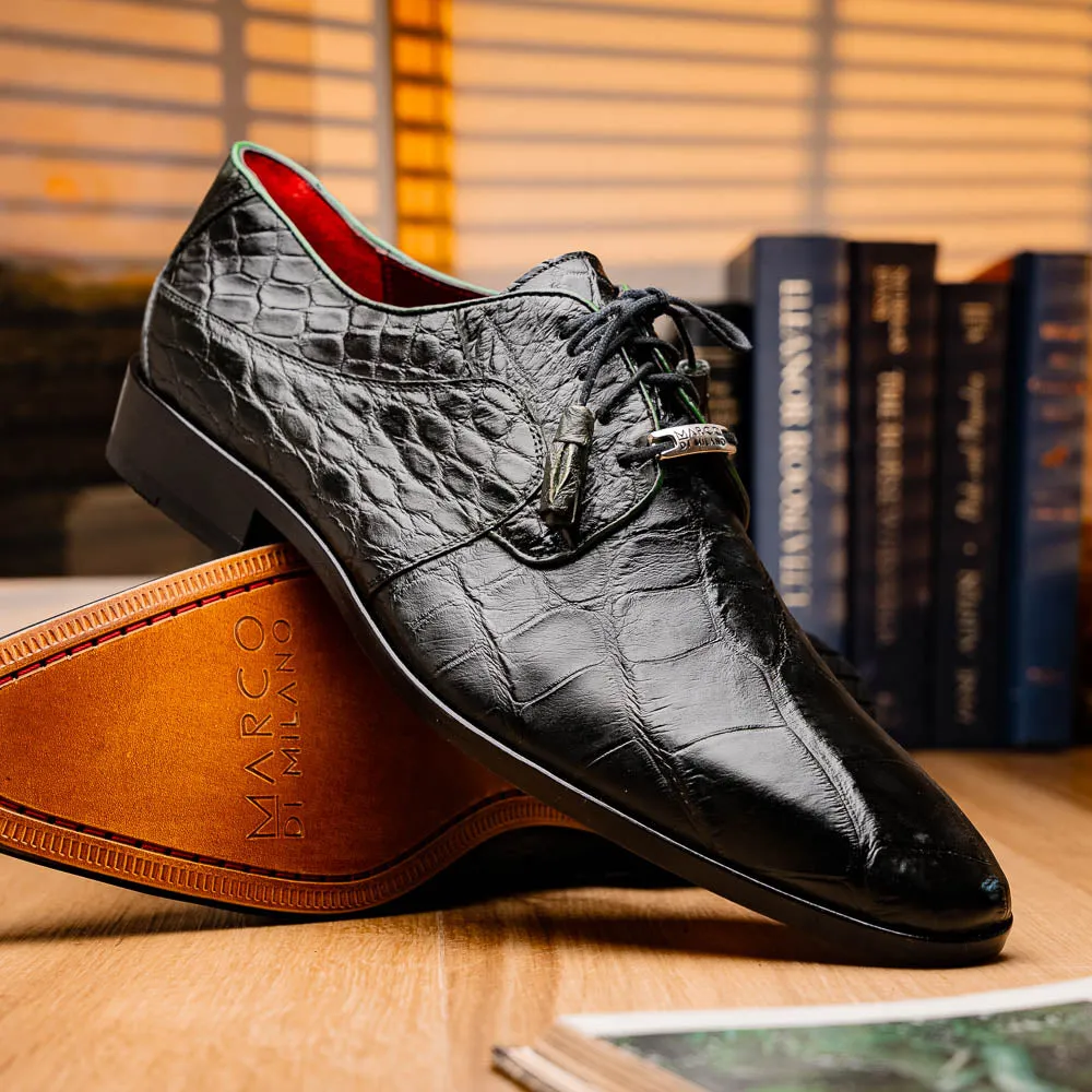 Marco Di Milano Fitipaldi Olive Alligator Derby Dress Shoes