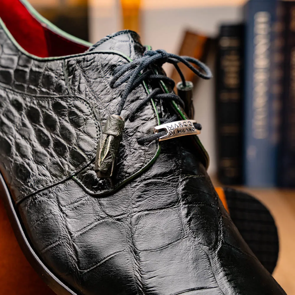 Marco Di Milano Fitipaldi Olive Alligator Derby Dress Shoes