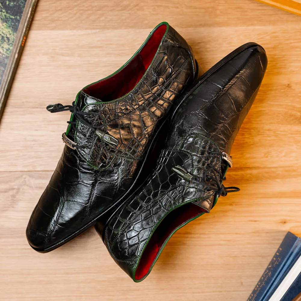 Marco Di Milano Fitipaldi Olive Alligator Derby Dress Shoes