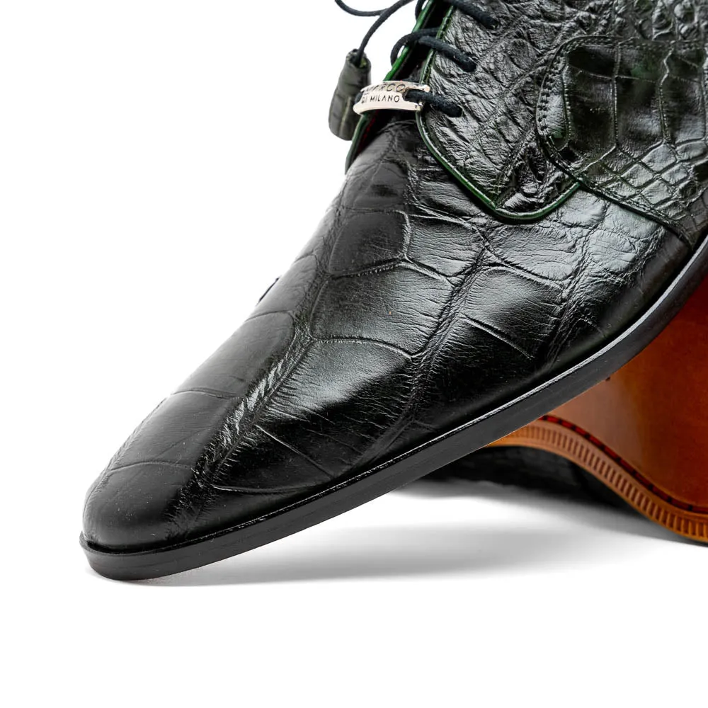 Marco Di Milano Fitipaldi Olive Alligator Derby Dress Shoes