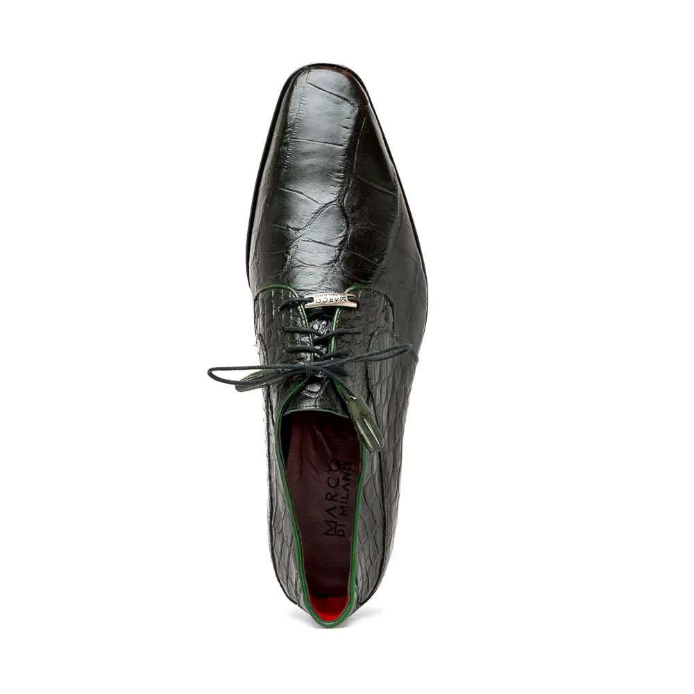 Marco Di Milano Fitipaldi Olive Alligator Derby Dress Shoes