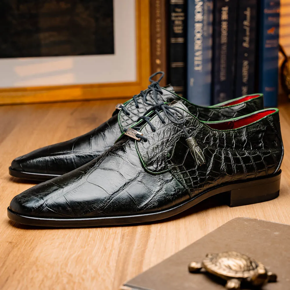 Marco Di Milano Fitipaldi Olive Alligator Derby Dress Shoes