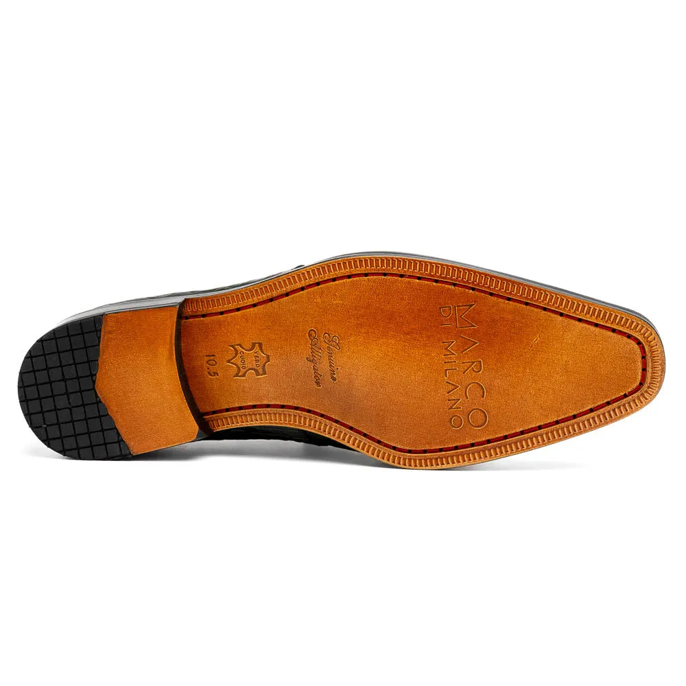 Marco Di Milano Fitipaldi Olive Alligator Derby Dress Shoes