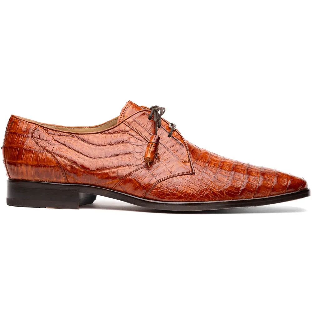 Marco Di Milano Lacio in Brandy Caiman Crocodile Derby Dress Shoes