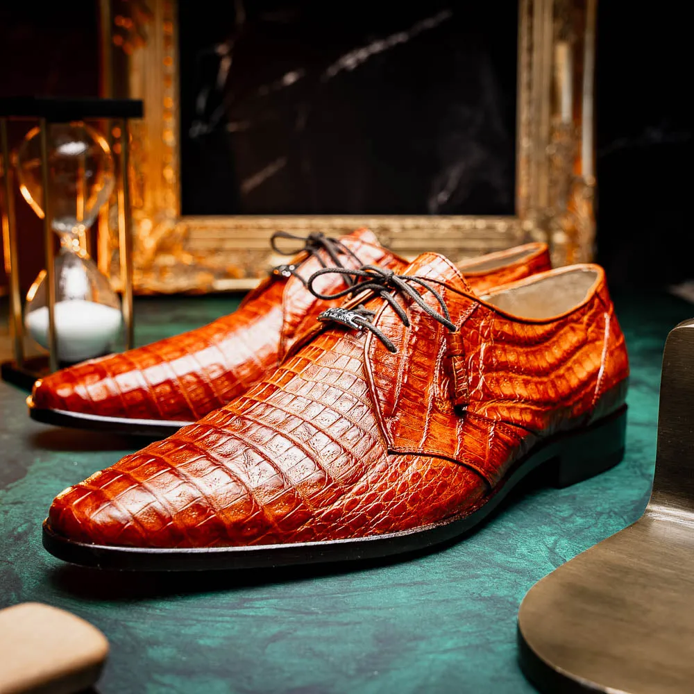 Marco Di Milano Lacio in Brandy Caiman Crocodile Derby Dress Shoes