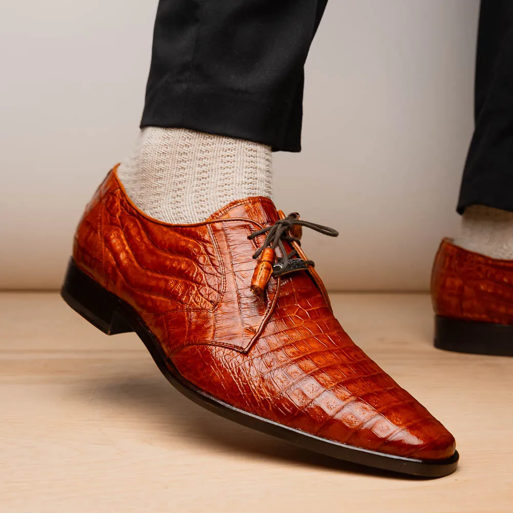 Marco Di Milano Lacio in Brandy Caiman Crocodile Derby Dress Shoes