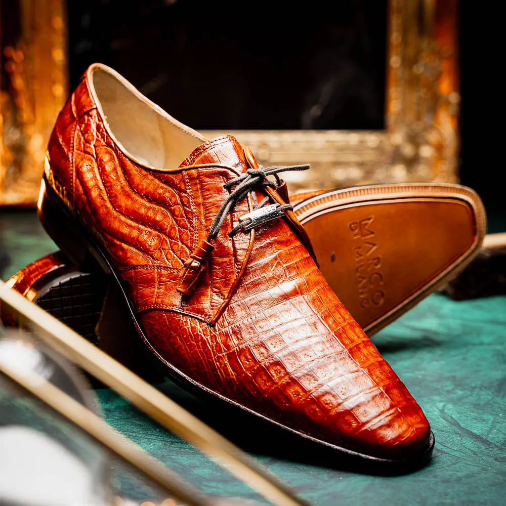 Marco Di Milano Lacio in Brandy Caiman Crocodile Derby Dress Shoes