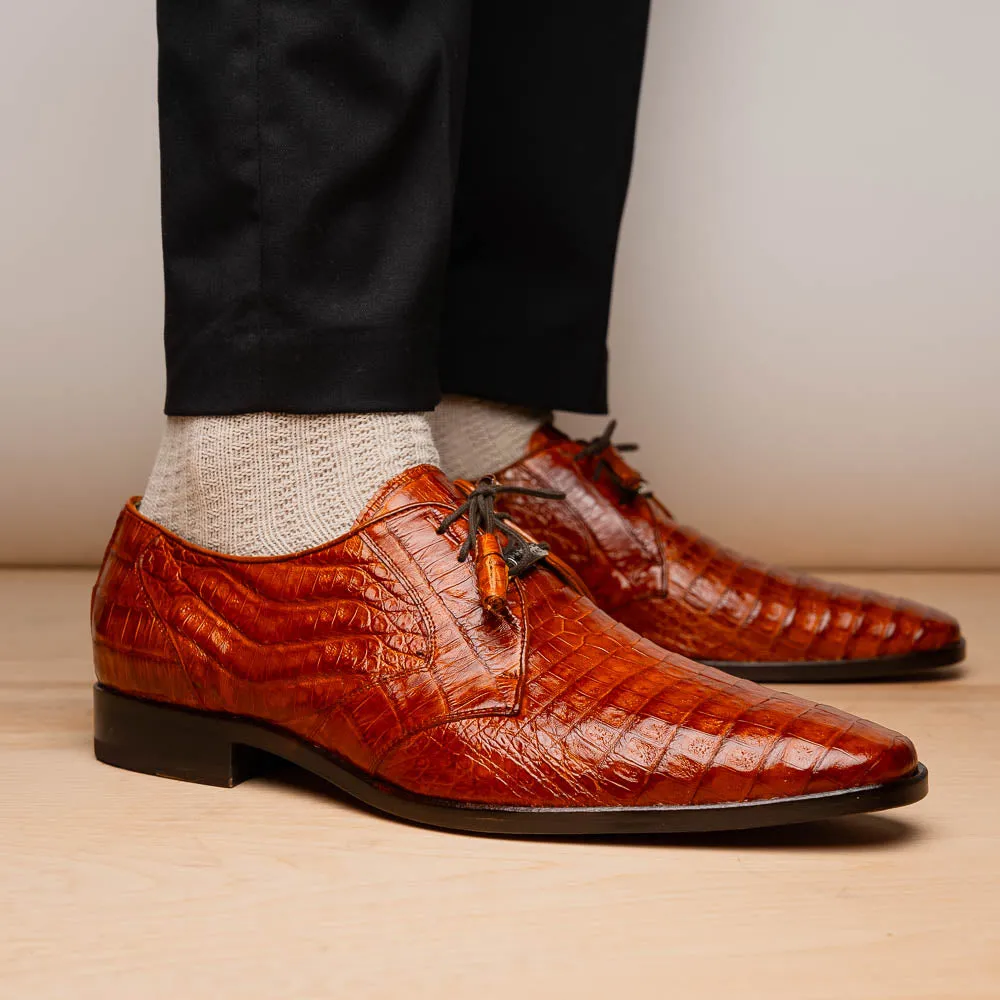 Marco Di Milano Lacio in Brandy Caiman Crocodile Derby Dress Shoes