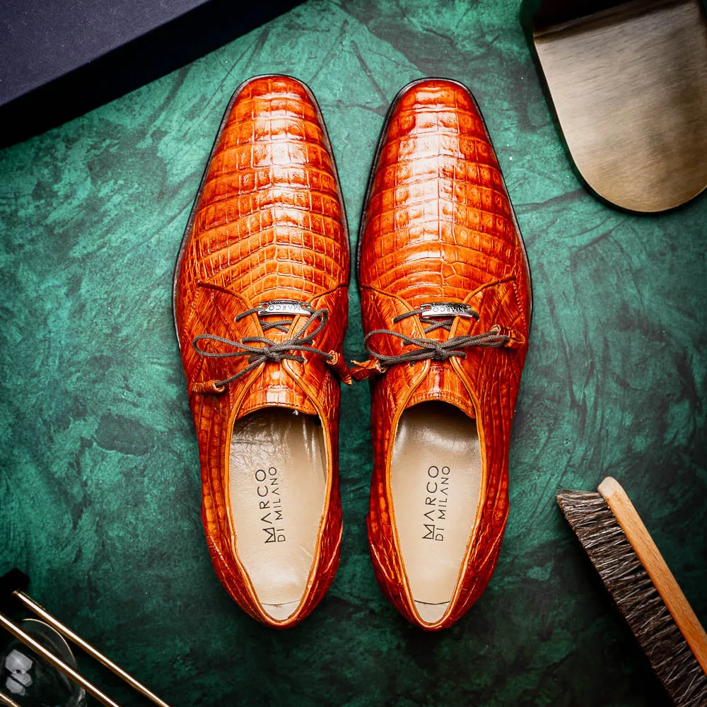 Marco Di Milano Lacio in Brandy Caiman Crocodile Derby Dress Shoes