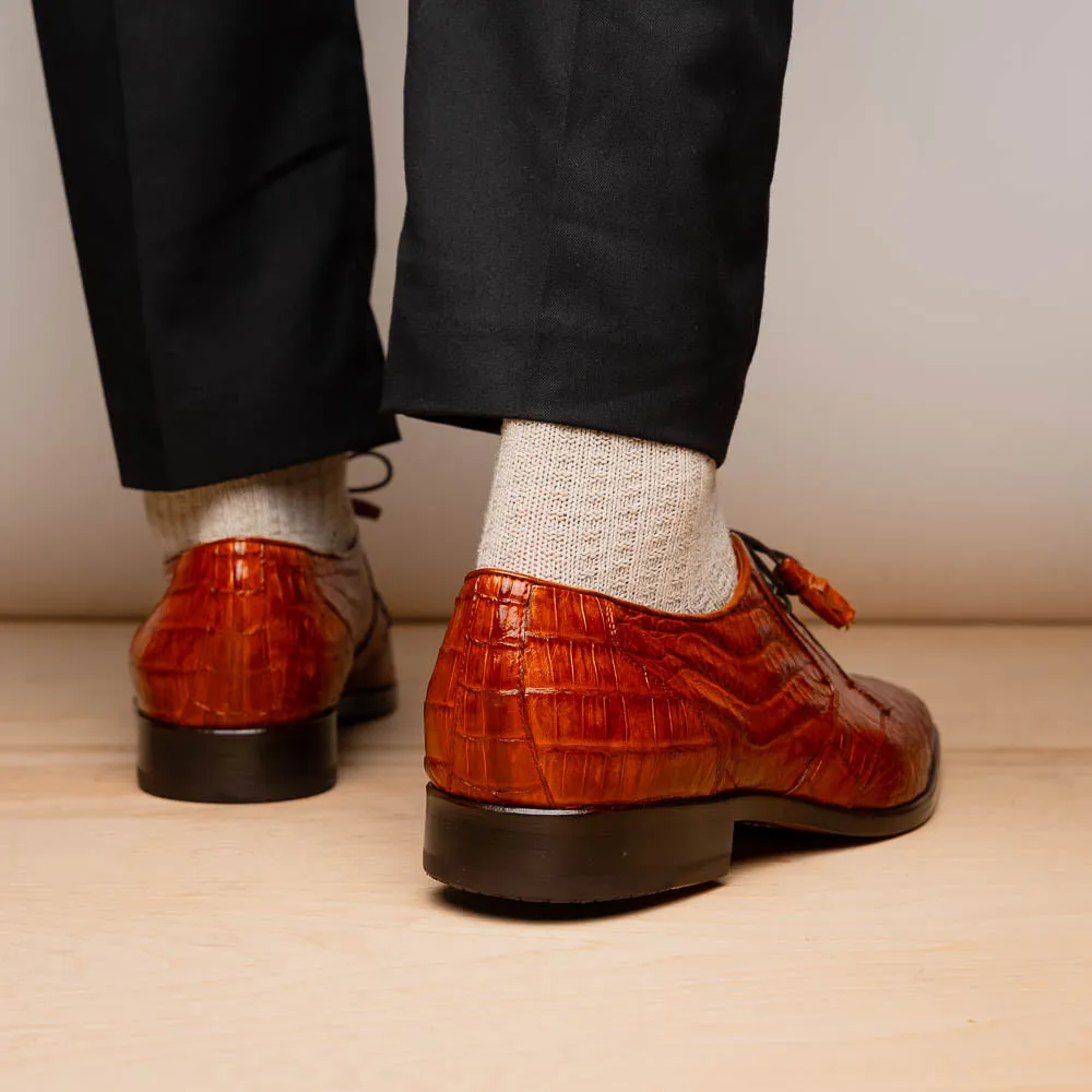 Marco Di Milano Lacio in Brandy Caiman Crocodile Derby Dress Shoes