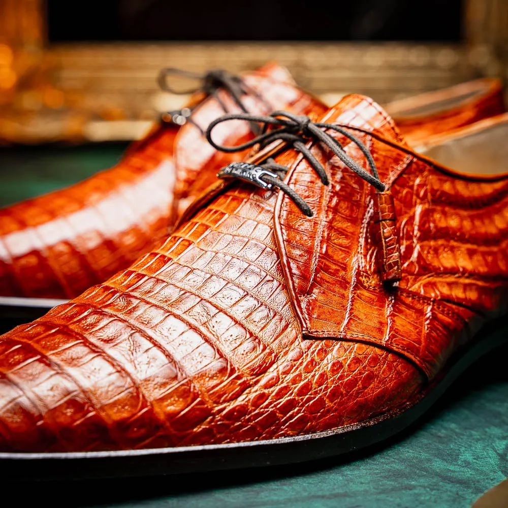 Marco Di Milano Lacio in Brandy Caiman Crocodile Derby Dress Shoes