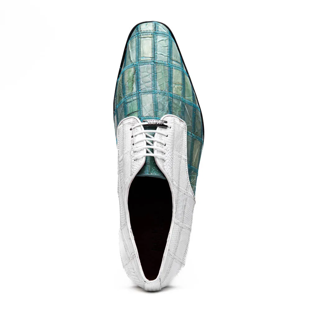 Marco Di Milano Pissa Tourquoise/White Patchwork Lizard Caiman Crocodile Derby Dress Shoes