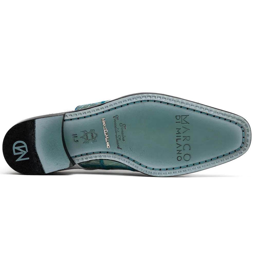 Marco Di Milano Pissa Tourquoise/White Patchwork Lizard Caiman Crocodile Derby Dress Shoes
