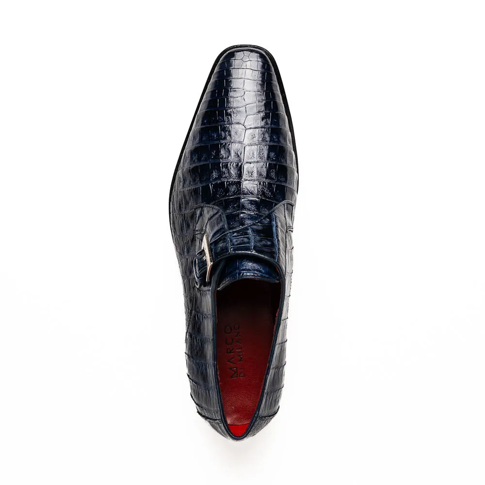 Marco Di Milano Rovigo Blue Caiman Crocodile Monk Strap Dress Shoes