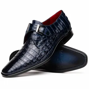 Marco Di Milano Rovigo Blue Caiman Crocodile Monk Strap Dress Shoes