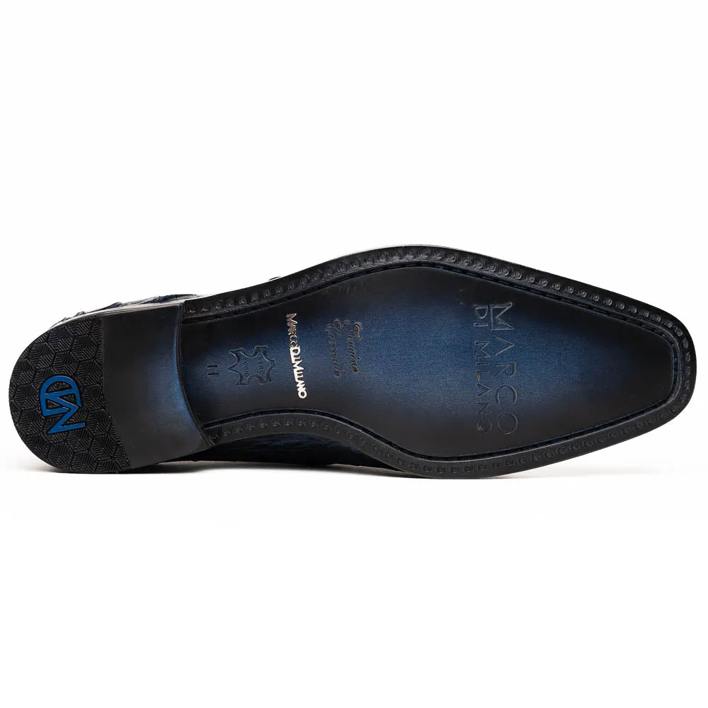 Marco Di Milano Rovigo Blue Caiman Crocodile Monk Strap Dress Shoes