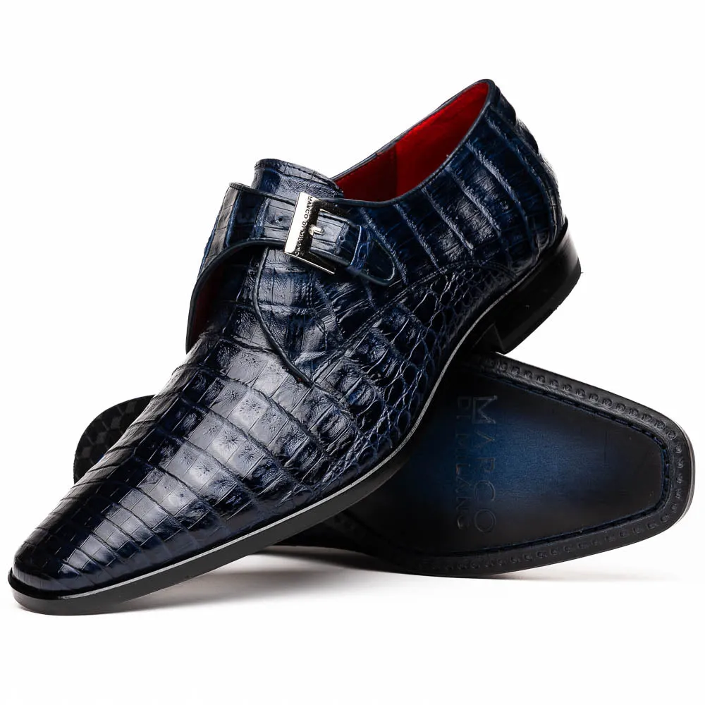 Marco Di Milano Rovigo Blue Caiman Crocodile Monk Strap Dress Shoes