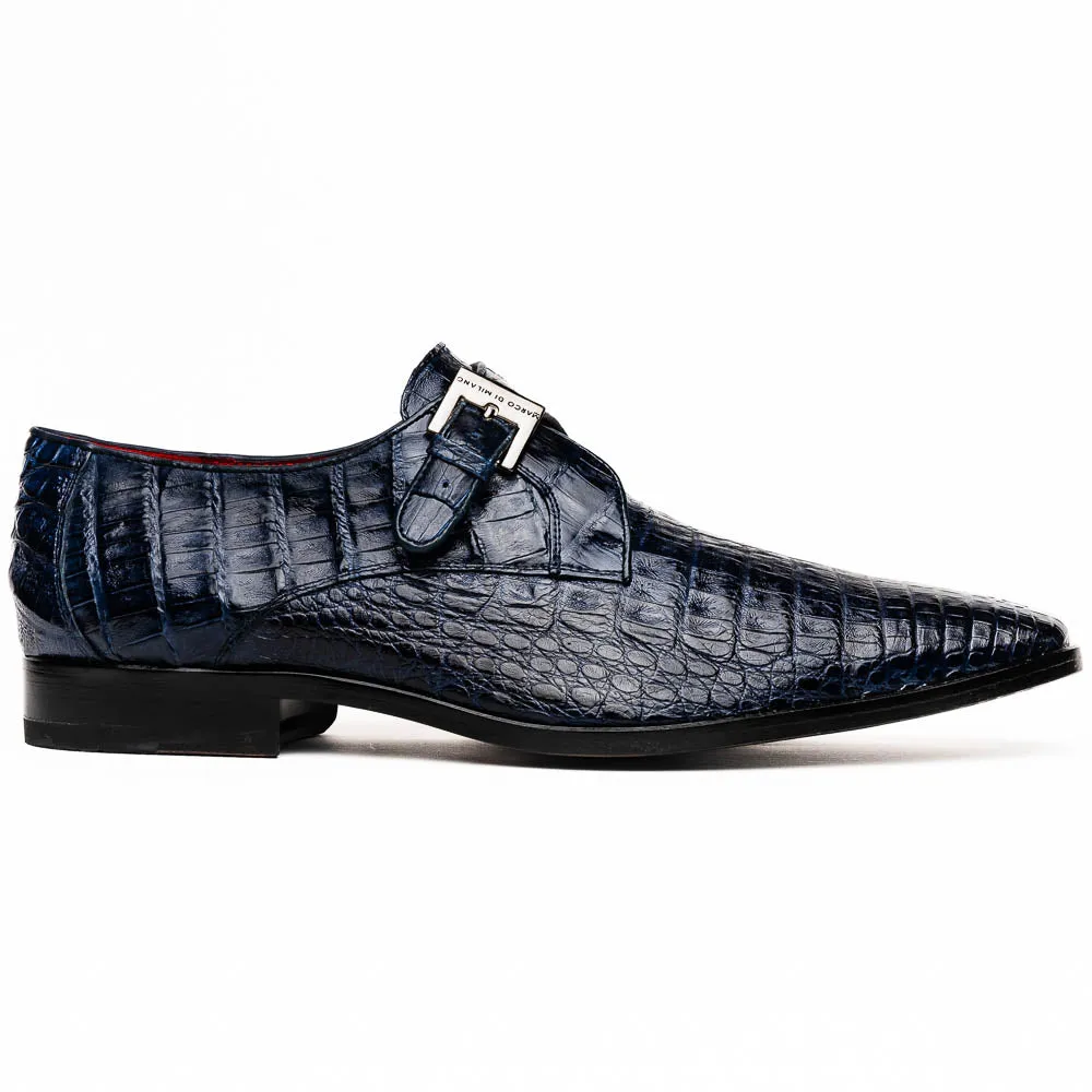 Marco Di Milano Rovigo Blue Caiman Crocodile Monk Strap Dress Shoes