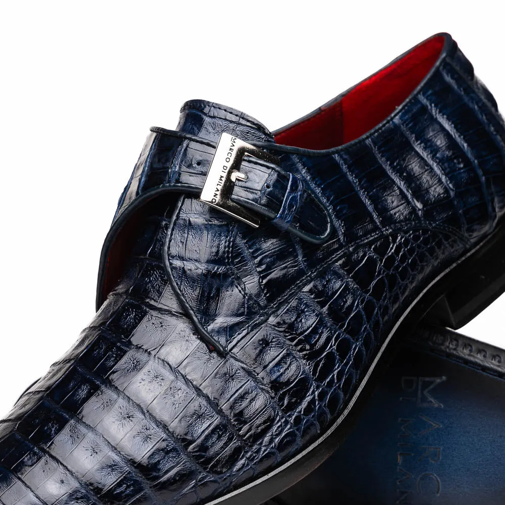 Marco Di Milano Rovigo Blue Caiman Crocodile Monk Strap Dress Shoes