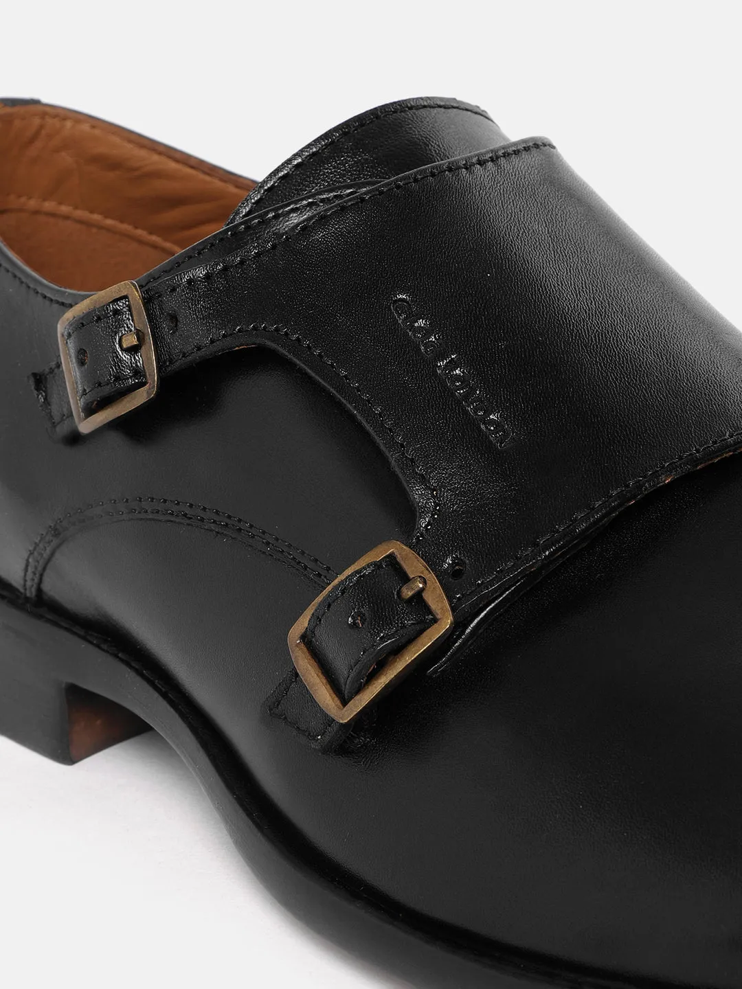 Men Black Double Monk Strap Shoes